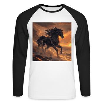 Pferd - Unisex Baseballshirt langarm - Weiß/Schwarz - Vorne - Nik (191cm)