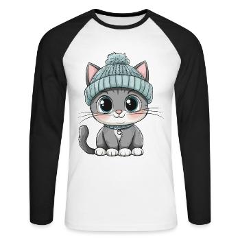 Cat Cute Cute Baby Kids Animal Cartoon - Unisex Long Sleeve Baseball T-Shirt - white/black - Front - Nik (191cm)