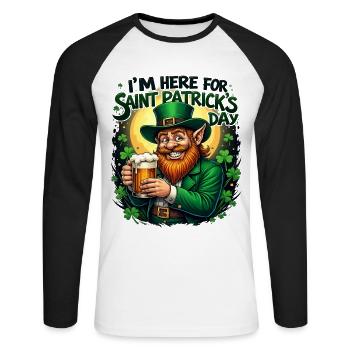 St. Patrick`s Day Beer Leprechaun Kobold Bier - Unisex Baseballshirt langarm - Weiß/Schwarz - Vorne - Nik (191cm)