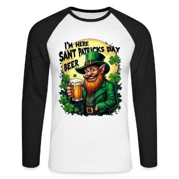 St. Patrick`s Day Beer Leprechaun Kobold Bier - Unisex Baseballshirt langarm - Weiß/Schwarz - Vorne - Nik (191cm)