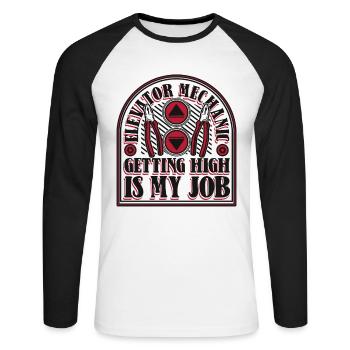Elevator Mechanic Getting High Is My Job Elevator - Unisex Long Sleeve Baseball T-Shirt - white/black - Front - Nik (191cm)