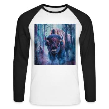 Bison - Unisex Baseballshirt langarm - Weiß/Schwarz - Vorne - Nik (191cm)
