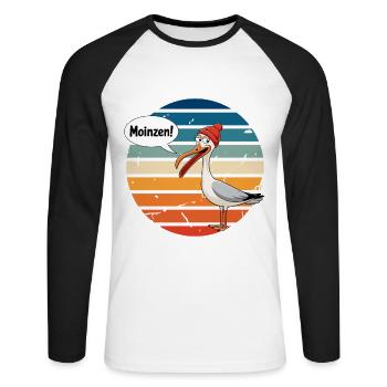 Hamburg Moin Moinzen Seagull North Sea Coast Holiday Fun - Unisex Long Sleeve Baseball T-Shirt - white/black - Front - Nik (191cm)
