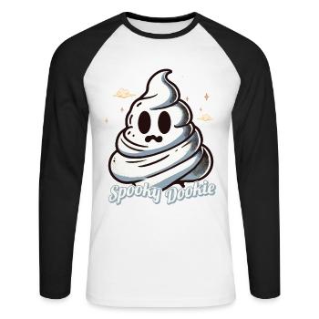 Drôle Effrayant Dookie Caca Pile Fantôme - T-shirt baseball manches longues Homme - blanc/noir - Devant - Nik (191cm)