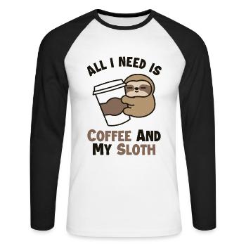 Coffee and my Sloth Pilosa Folivora - Unisex Long Sleeve Baseball T-Shirt - white/black - Front - Nik (191cm)