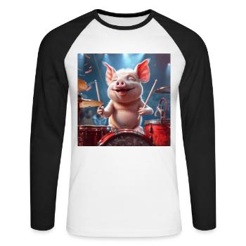 Schwein - Unisex Baseballshirt langarm - Weiß/Schwarz - Vorne - Nik (191cm)