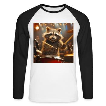 Raton laveur - T-shirt baseball manches longues Homme - blanc/noir - Devant - Nik (191cm)