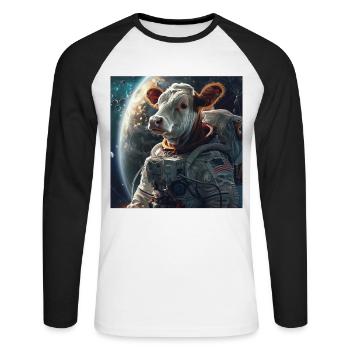 Kuh - Unisex Baseballshirt langarm - Weiß/Schwarz - Vorne - Nik (191cm)