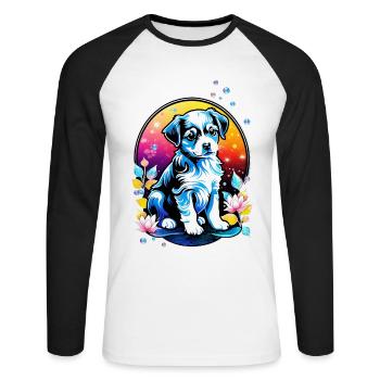 Cute puppy with lotus flowers - Unisex Long Sleeve Baseball T-Shirt - white/black - Front - Nik (191cm)