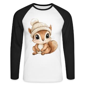 écureuil mignon mignon bébé mignon enfants dessin animé animal - T-shirt baseball manches longues Homme - blanc/noir - Devant - Nik (191cm)