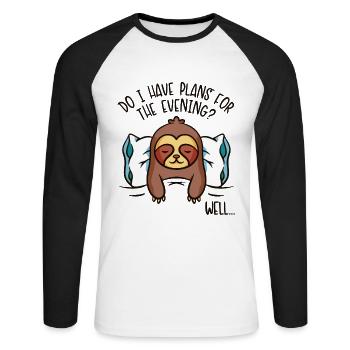 J’ai des projets pour le soir à gorge brune - T-shirt baseball manches longues Homme - blanc/noir - Devant - Nik (191cm)