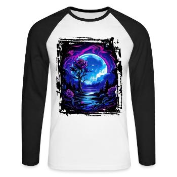 Dreamy moonlight and enchanting rose - Unisex Long Sleeve Baseball T-Shirt - white/black - Front - Nik (191cm)