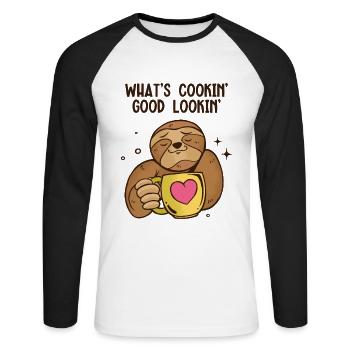 Qu’est-ce qui mijote bien Beau Pilosa Folivora Lover - T-shirt baseball manches longues Homme - blanc/noir - Devant - Nik (191cm)