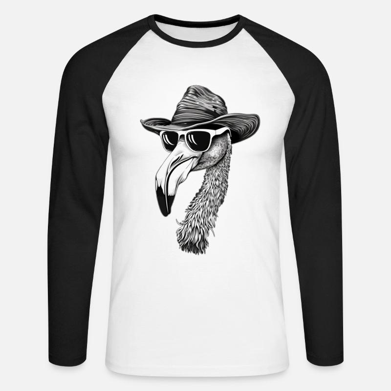 Flamingo - Unisex Baseballshirt langarm - Weiß/Schwarz