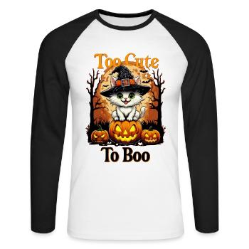 Too Cute to Boo - Halloween Cat on Pumpkins - Unisex Long Sleeve Baseball T-Shirt - white/black - Front - Nik (191cm)