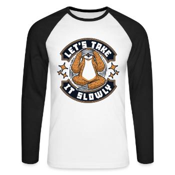 Lassen wir es langsam angehen Pilosa Folivora - Unisex Baseballshirt langarm - Weiß/Schwarz - Vorne - Nik (191cm)