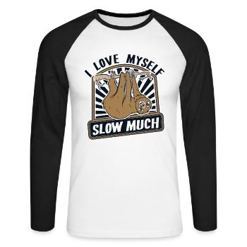Ich liebe mich langsam viel Folivora Braunkehl - Unisex Baseballshirt langarm - Weiß/Schwarz - Vorne - Nik (191cm)