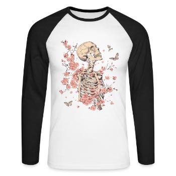 Fleurs squelettes - T-shirt baseball manches longues Homme - blanc/noir - Devant - Nik (191cm)