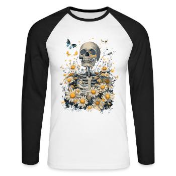 Fleurs squelettes - T-shirt baseball manches longues Homme - blanc/noir - Devant - Nik (191cm)
