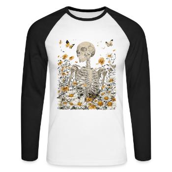 Fleurs squelettes - T-shirt baseball manches longues Homme - blanc/noir - Devant - Nik (191cm)