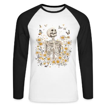 Fleurs squelettes - T-shirt baseball manches longues Homme - blanc/noir - Devant - Nik (191cm)
