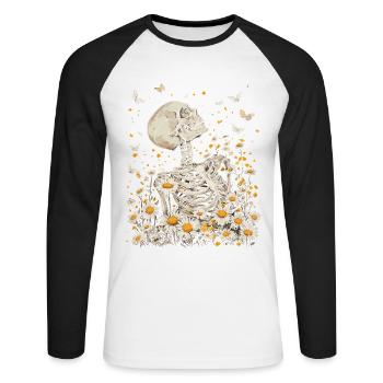 Fleurs squelettes - T-shirt baseball manches longues Homme - blanc/noir - Devant - Nik (191cm)