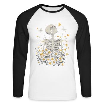 Fleurs squelettes - T-shirt baseball manches longues Homme - blanc/noir - Devant - Nik (191cm)