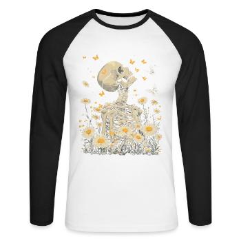 Fleurs squelettes - T-shirt baseball manches longues Homme - blanc/noir - Devant - Nik (191cm)
