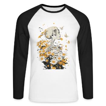 Fleurs squelettes - T-shirt baseball manches longues Homme - blanc/noir - Devant - Nik (191cm)