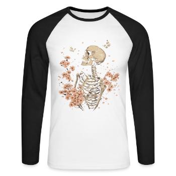 Fleurs squelettes - T-shirt baseball manches longues Homme - blanc/noir - Devant - Nik (191cm)