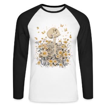 Fleurs squelettes - T-shirt baseball manches longues Homme - blanc/noir - Devant - Nik (191cm)