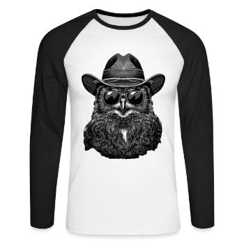 Eule - Unisex Baseballshirt langarm - Weiß/Schwarz - Vorne - Nik (191cm)