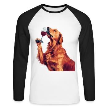 Golden retriever - T-shirt baseball manches longues Homme - blanc/noir - Devant - Nik (191cm)