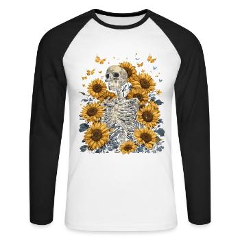 Fleurs squelettes - T-shirt baseball manches longues Homme - blanc/noir - Devant - Nik (191cm)