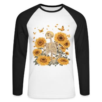Fleurs squelettes - T-shirt baseball manches longues Homme - blanc/noir - Devant - Nik (191cm)