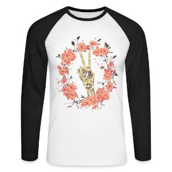 Skeleton Hand Peace Sign - Unisex Long Sleeve Baseball T-Shirt - white/black - Front - Nik (191cm)
