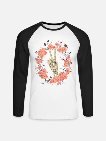 Skeleton Hand Peace Sign - Unisex Long Sleeve Baseball T-Shirt - white/black