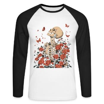 Fleurs squelettes - T-shirt baseball manches longues Homme - blanc/noir - Devant - Nik (191cm)