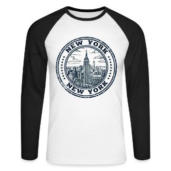Skyline de New York, États-Unis - T-shirt baseball manches longues Homme - blanc/noir - Devant - Nik (191cm)