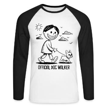 Bouledogue français Chien de compagnie Amoureux des animaux - T-shirt baseball manches longues Homme - blanc/noir - Devant - Nik (191cm)