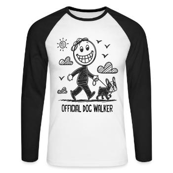 Bouledogue français Chien de compagnie Amoureux des animaux - T-shirt baseball manches longues Homme - blanc/noir - Devant - Nik (191cm)