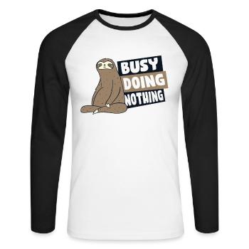 Busy Doing Nothing Brown-Throated Pilosa Folivora - Unisex Long Sleeve Baseball T-Shirt - white/black - Front - Nik (191cm)