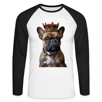 Bouledogue français - T-shirt baseball manches longues Homme - blanc/noir - Devant - Nik (191cm)