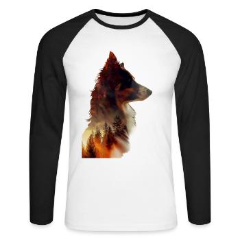 Border Collie - T-shirt baseball manches longues Homme - blanc/noir - Devant - Nik (191cm)