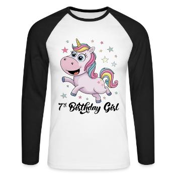 Licorne 7e anniversaire fille - T-shirt baseball manches longues Homme - blanc/noir - Devant - Nik (191cm)