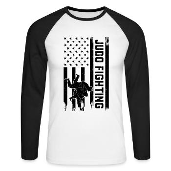Judo Fighting US Flag Judo Martial Arts Judo Judok - Unisex Long Sleeve Baseball T-Shirt - white/black - Front - Nik (191cm)