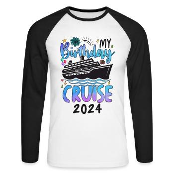 My Birthday Cruise 2024 - Unisex Long Sleeve Baseball T-Shirt - white/black - Front - Nik (191cm)