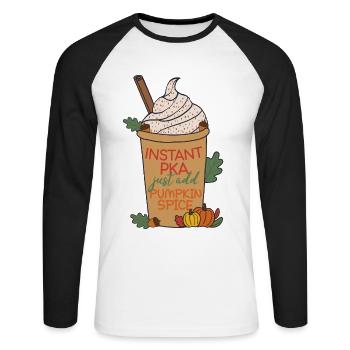 Instant PKA Pumpkin Spice | Pharmacy - Unisex Long Sleeve Baseball T-Shirt - white/black - Front - Nik (191cm)