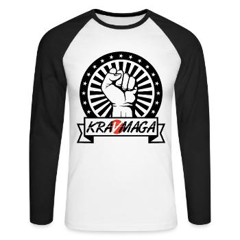 Krav Maga Sport de combat avec le poing - T-shirt baseball manches longues Homme - blanc/noir - Devant - Nik (191cm)