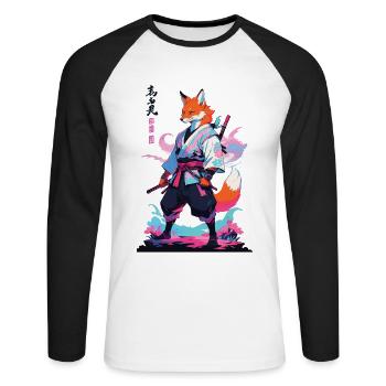 Kitsune Samurai Fox Aesthetic Vaporwave Style - Unisex Long Sleeve Baseball T-Shirt - white/black - Front - Nik (191cm)